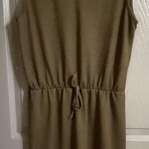 Olive Green Sleeveless Drawstring Dress